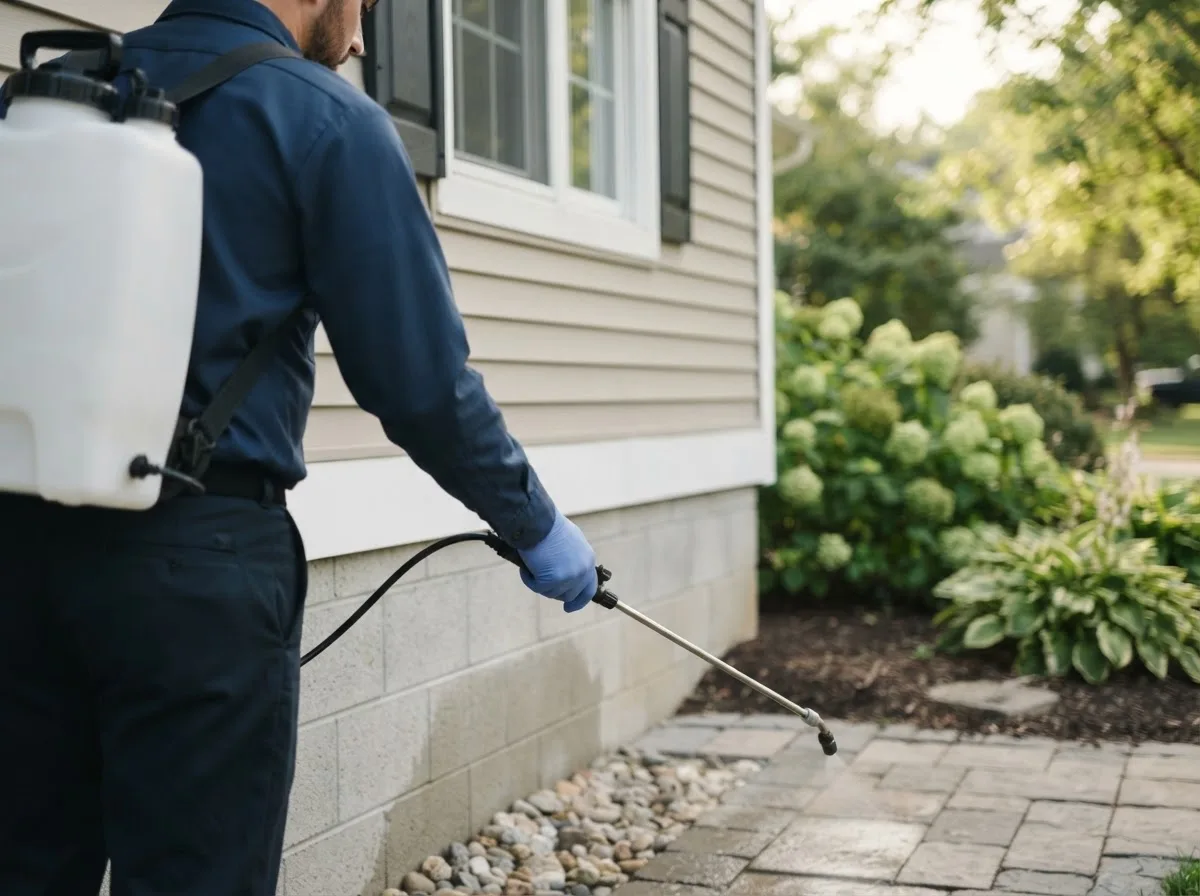 Pest control technician inspecting a home in Atkins, AR